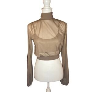 Balera PerformanceSpliced Sleeve Crop Top Brown Size Medium